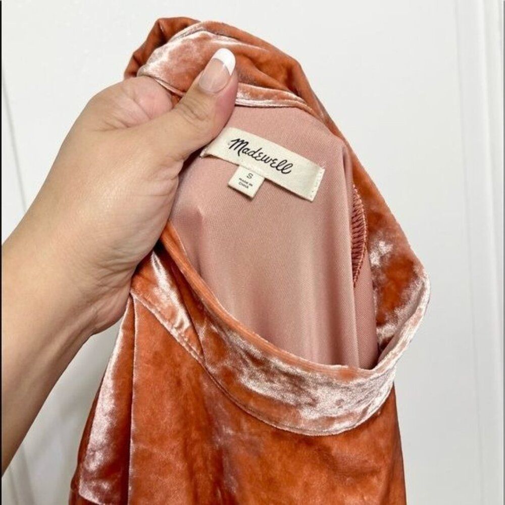 MADEWELL Crushed Velvet Mockneck Mini Dress in Peach Size S - Picture 6 of 10
